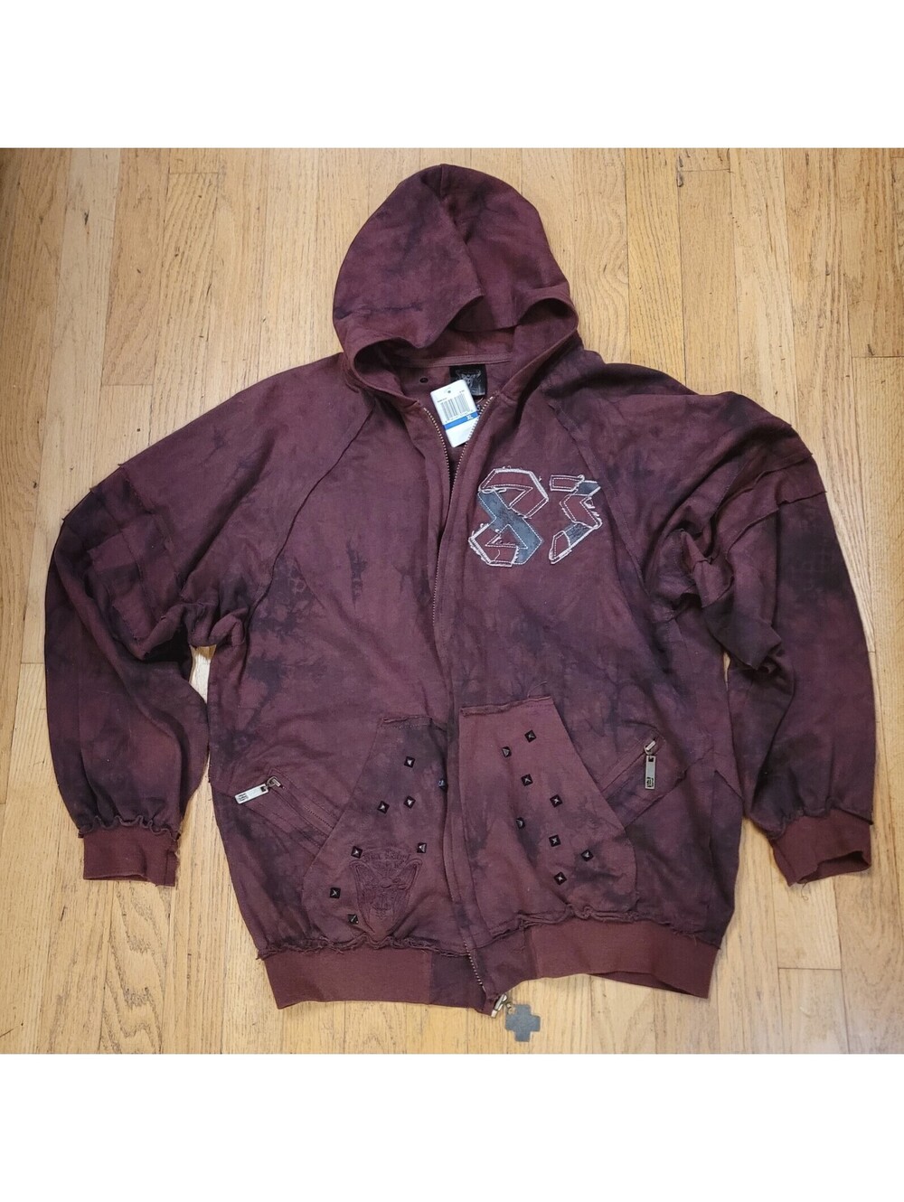 NWT Black Label Full Zip Tie Dye Hooded Sweatshirt Distressed XL